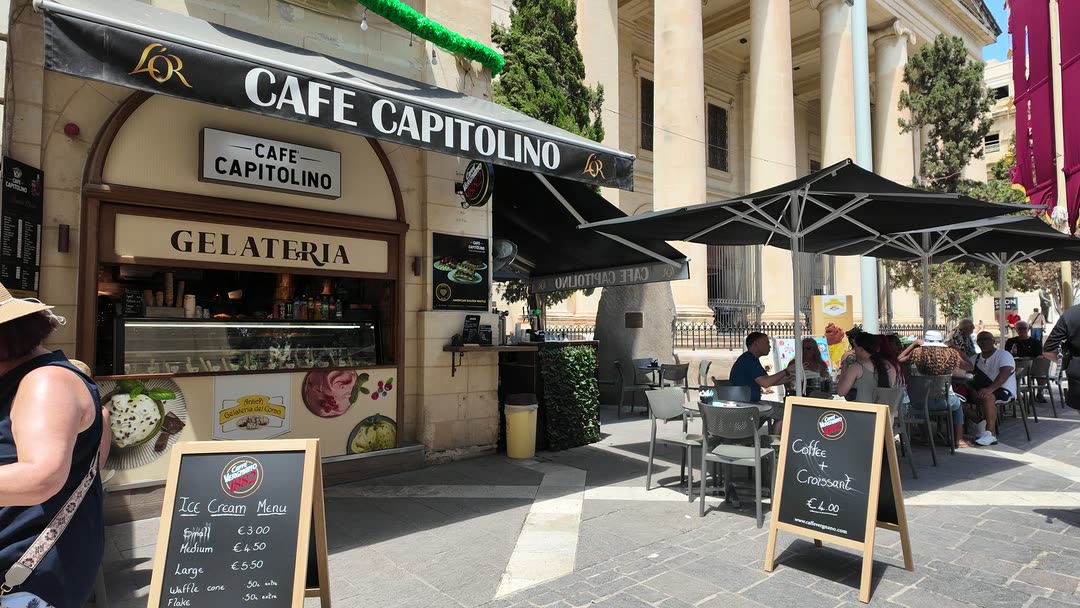 Café Capitolino's terrace on Republic Street, Valletta, seen from above